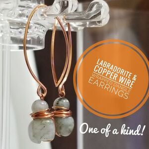 Petite Labradorite Copper Wire Wrapped Earrings